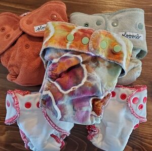Lot of 5 fitted  cloth diapers - sloomb, etc